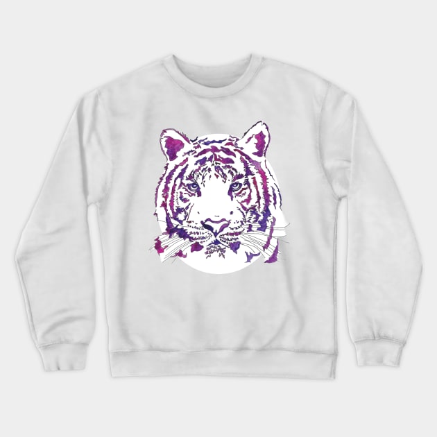 White Tiger Watercolor Purple Crewneck Sweatshirt by HotPinkStudio.Me